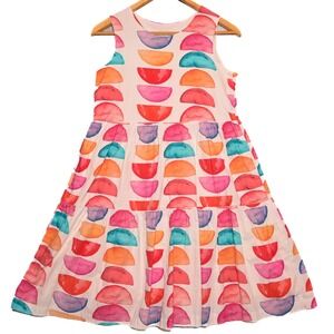 Brooke Wright Tiered Midi Dress Womens Watercolor Geometric XS Multicolor USA